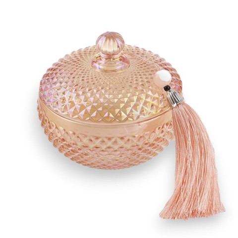 CANDELA IN VETRO ROSA BOMBATO C NAPPINA